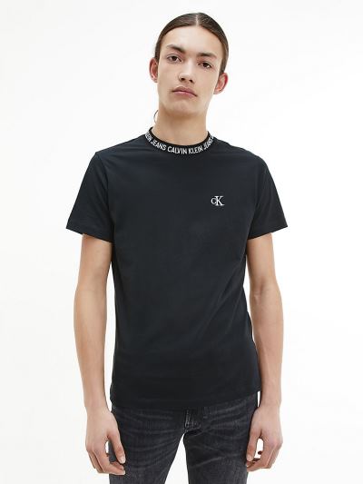 Calvin Klein Ruhák HU516727 | Calvin Klein Slim Logo Collar Férfi Póló Fekete